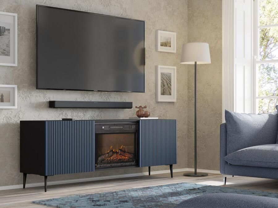 Mobistoxx Tv-meubel met haard RAVAGE 2 deuren navy blauw