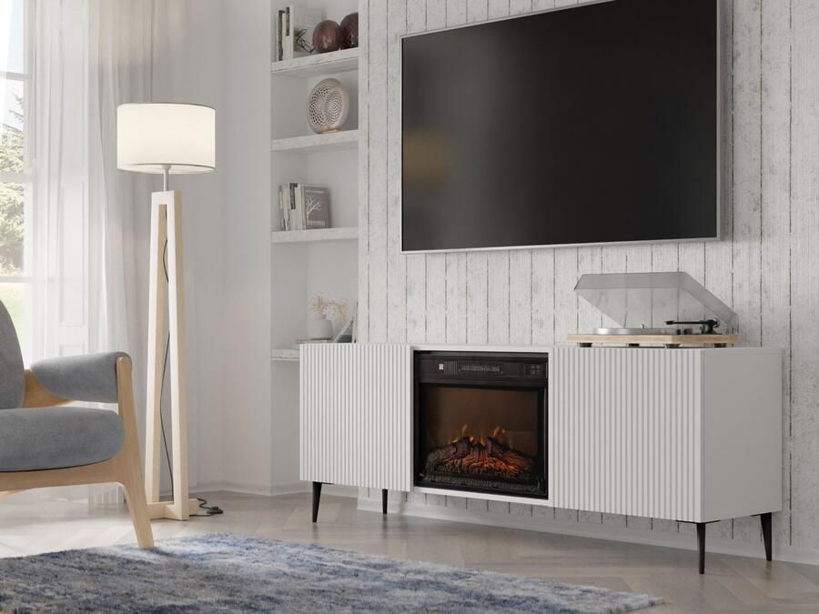 Mobistoxx Tv-meubel met haard RAVAGE 2 deuren wit