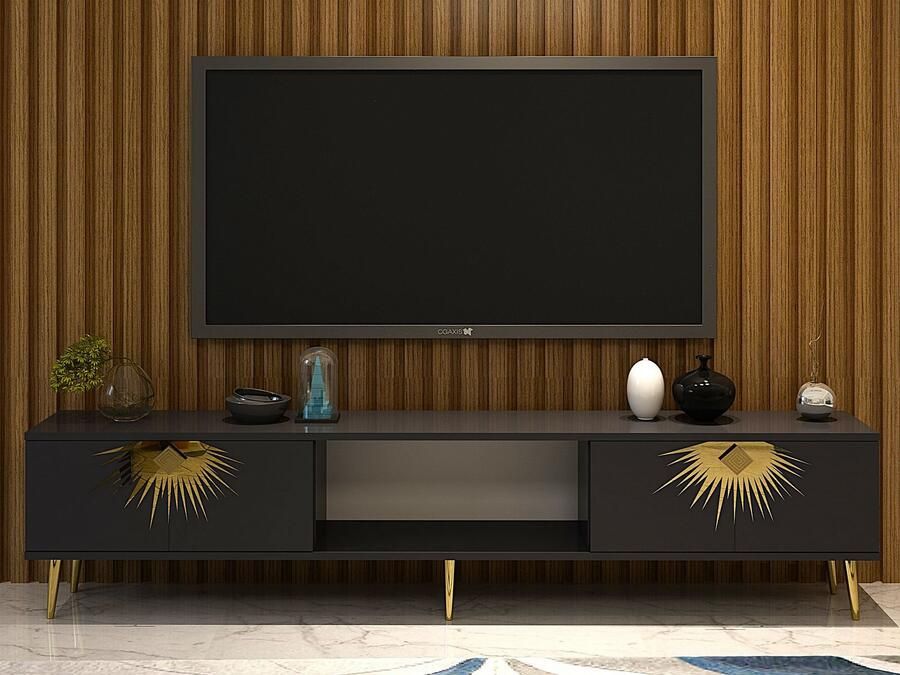 Mobistoxx Tv-meubel NIDAS 2 deuren antraciet goud