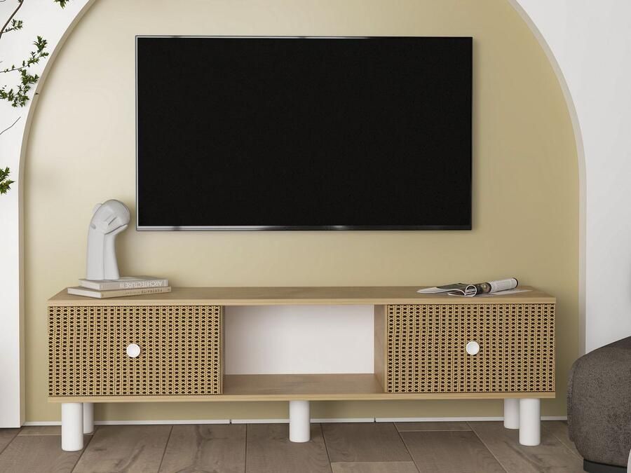 Mobistoxx Tv-meubel NOPOLY 2 deuren saphire eik met rotan effect