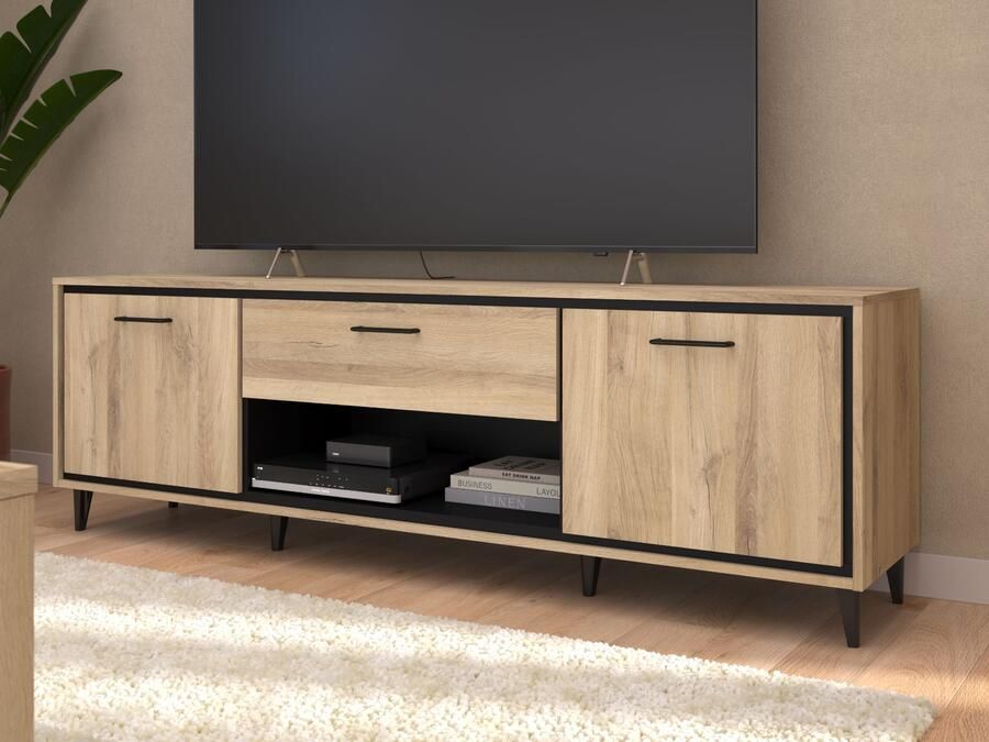 Mobistoxx Tv-meubel OSTEO 2 deuren 1 lade kronberg eik zwart