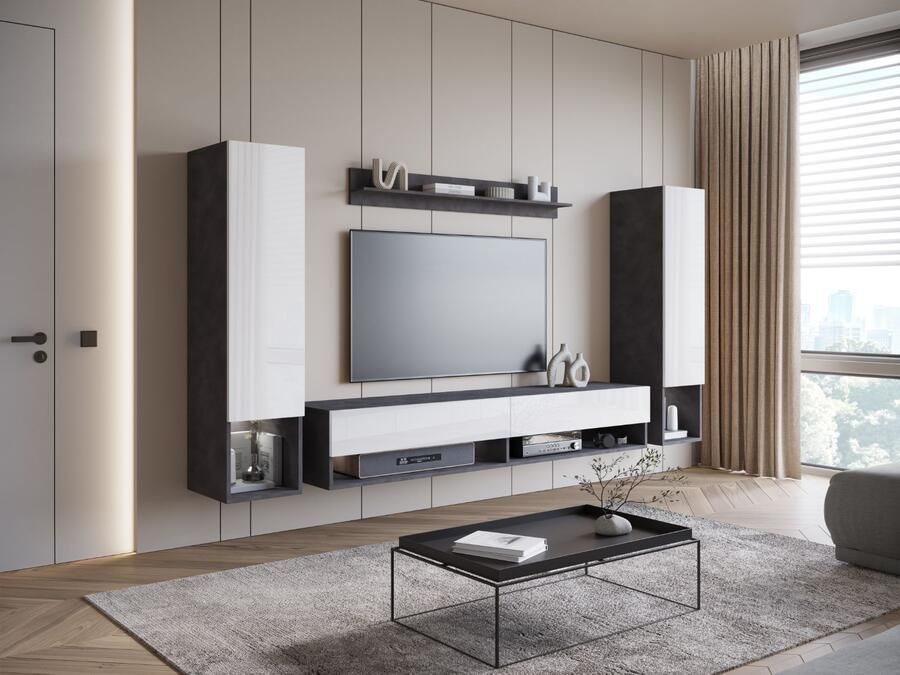 Mobistoxx Tv-meubel set AMADEUS 4 deuren antraciet hoogglans wit met led