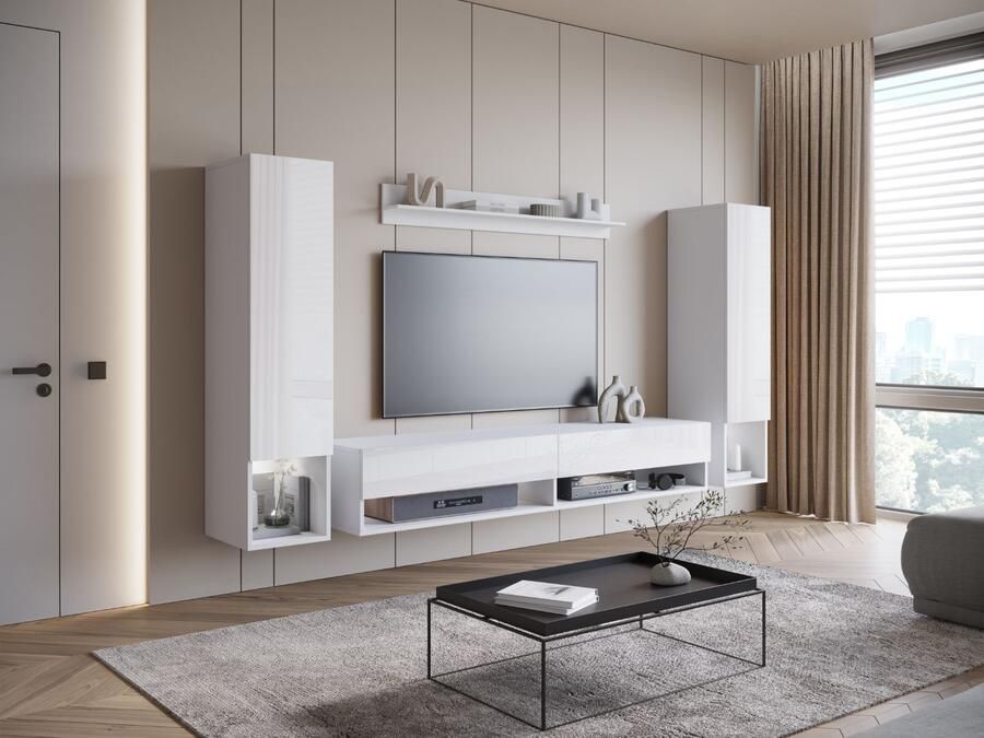 Mobistoxx Tv-meubel set AMADEUS 4 deuren wit hoogglans wit met led