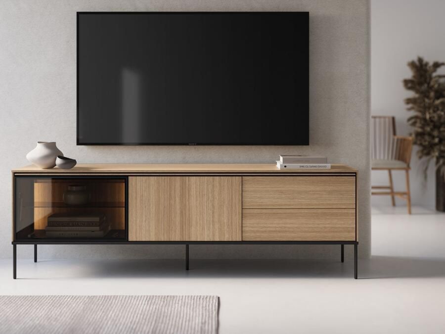 Mobistoxx Tv-meubel set VIDDO II 2 deuren 2 lades 197 cm linea eik met led