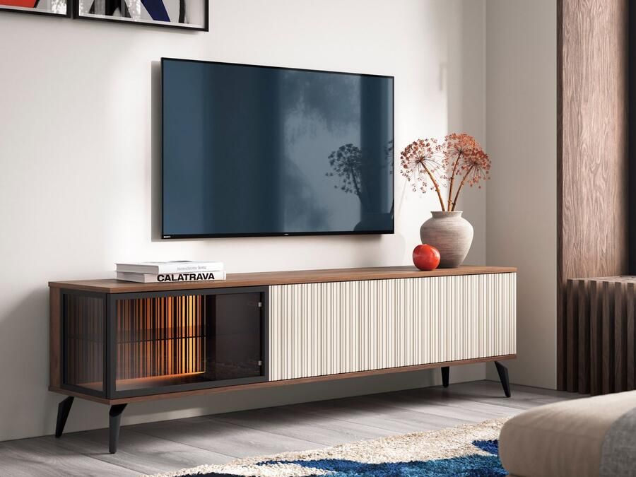 Mobistoxx Tv-meubel VENRUTA 180 cm warmia walnoot kasjmier met led