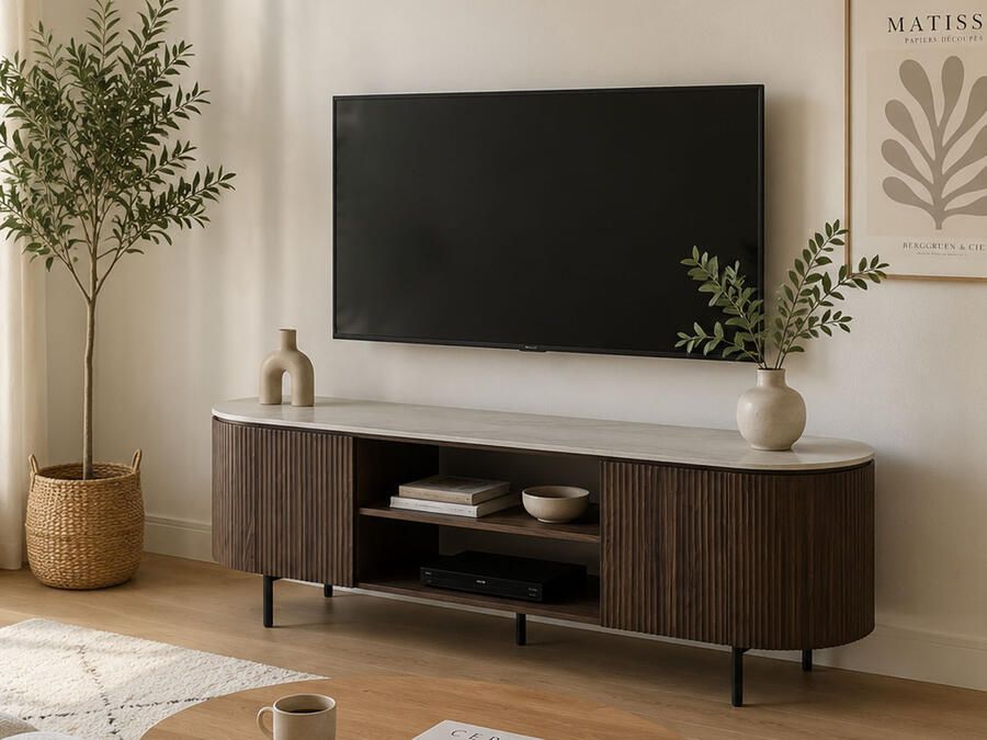 Mobistoxx TV-meubel VIREO 160 cm donker eiken beige marmer