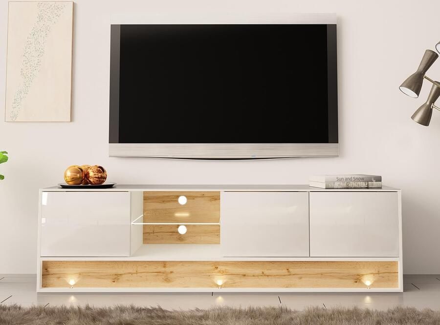 Mobistoxx Tv-meubel VISION 3 deuren 2 vakken eik hoogglans wit