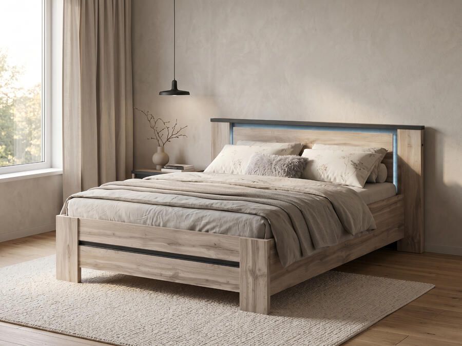 Mobistoxx Tweepersoonsbed ELVYA 160x200 cm canadese eik met led