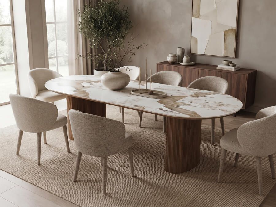 Mobistoxx Uitschuifbare eettafel EVORYA 120-160-200 cm wit marmer hout