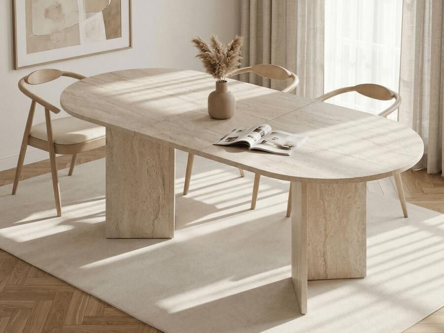 Mobistoxx Uitschuifbare eettafel SARWEL 160-200 cm travertin