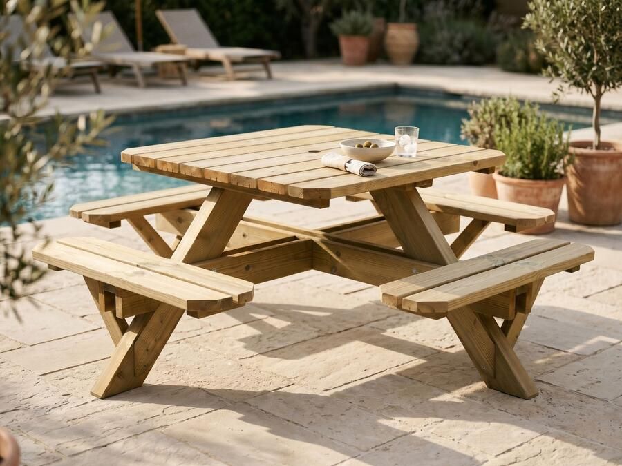 Mobistoxx Vierkante picknicktafel TRAPANI 8 personen noorse den spar
