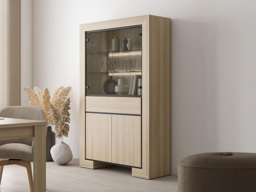 Mobistoxx Vitrinekast CASTRO 4 deuren 1 lade elegante eik met led