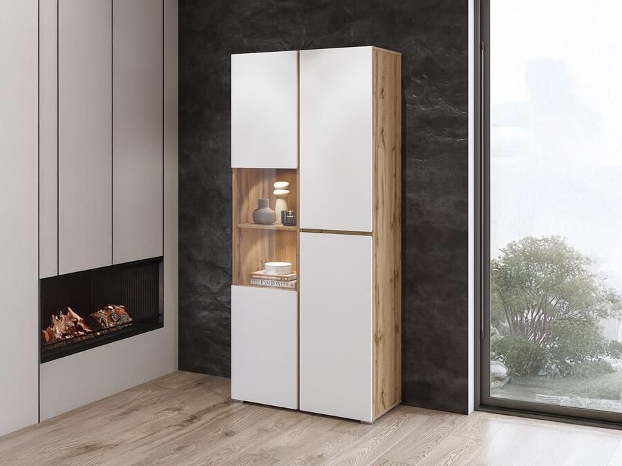 Mobistoxx Vitrinekast CROSSAIR 3 deuren wit wotan eik