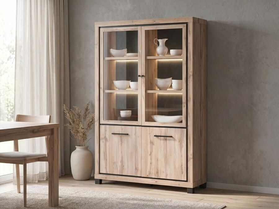 Mobistoxx Vitrinekast ELEGA 4 deuren canadese eik met led
