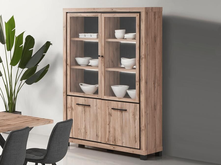 Mobistoxx Vitrinekast ELEGA 4 deuren canadese eik met led