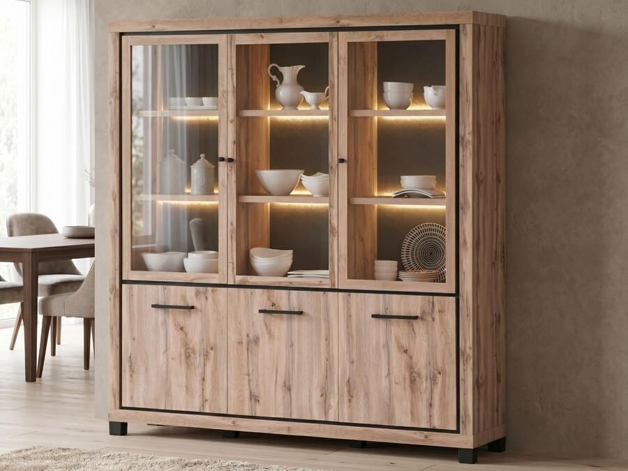 Mobistoxx Vitrinekast ELEGA 6 deuren canadese eik met led