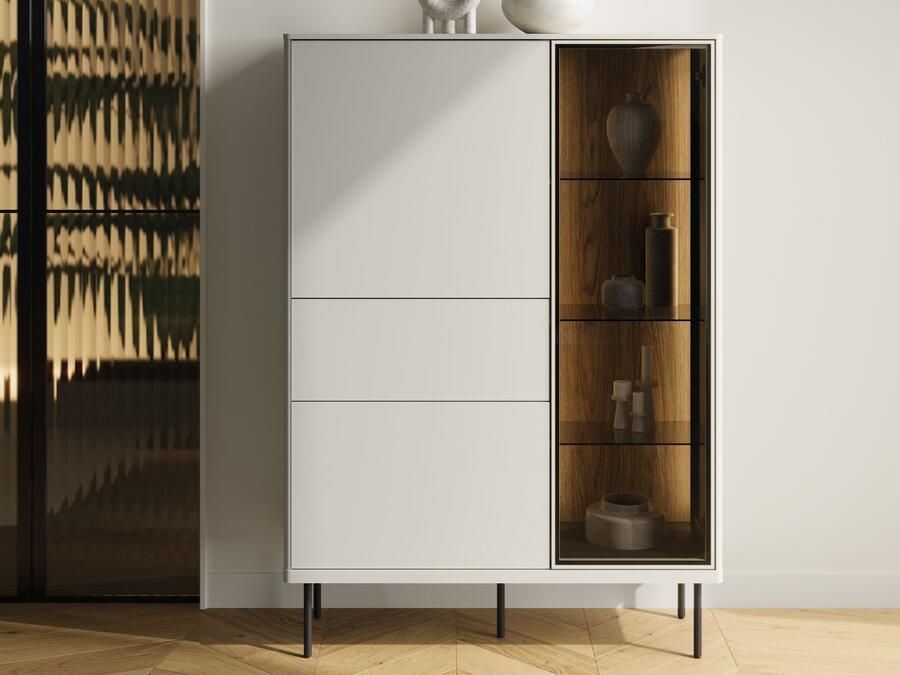 Mobistoxx Vitrinekast EMPIRO 3 deuren 1 lade kasjmier met led