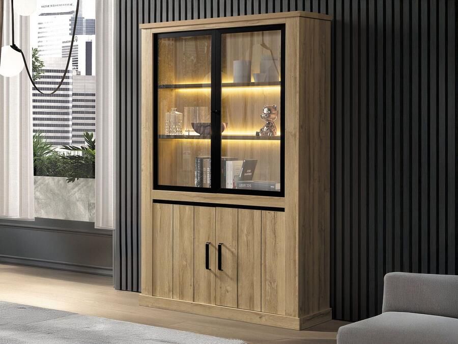 Mobistoxx Vitrinekast TIBOR 4 deuren franse eik met led