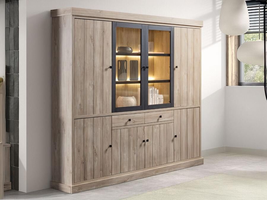 Mobistoxx Vitrinekast TORYKA 8 deuren 2 lades strandeik met led