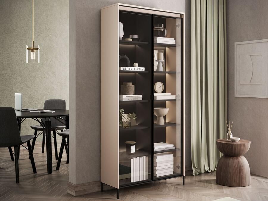 Mobistoxx Vitrinekast TRAINING 2 deuren zand met led