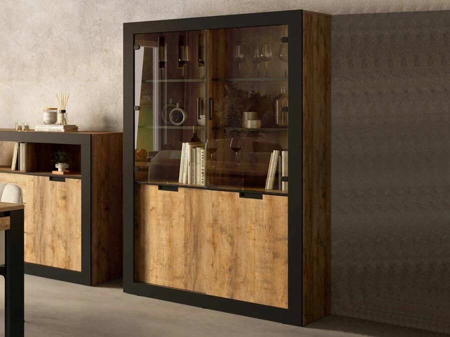 Mobistoxx Vitrinekast TUDORO 4 deuren samdal eik mat zwart