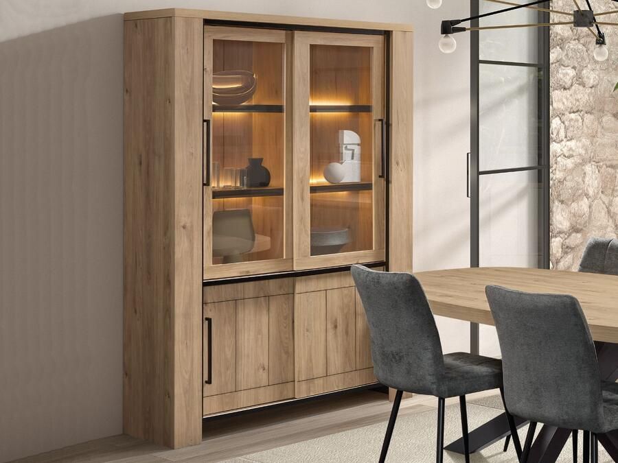 Mobistoxx Vitrinekast URGOT 4 deuren castle eik met led