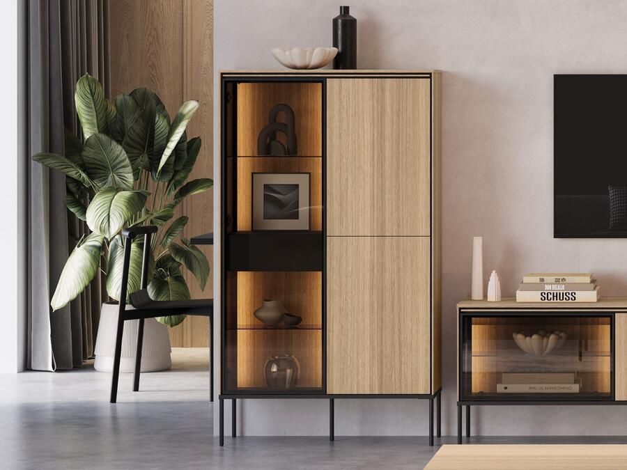 Mobistoxx Vitrinekast VIDDO II 3 deuren linea eik met led