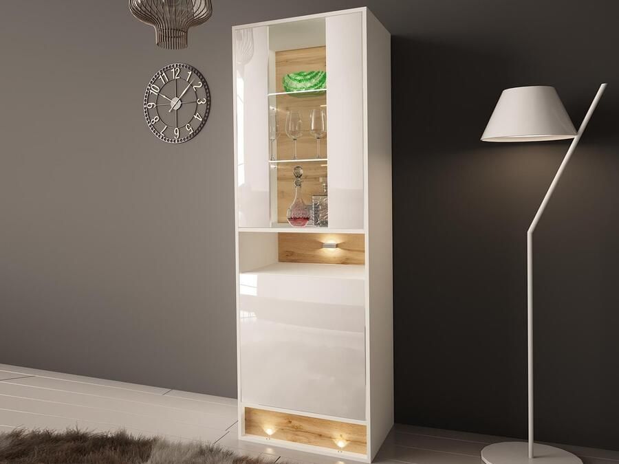 Mobistoxx Vitrinekast VISION 2 deuren eik hoogglans wit