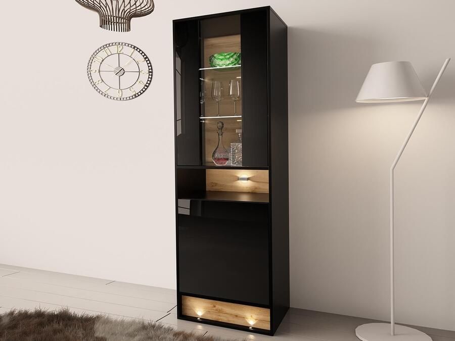 Mobistoxx Vitrinekast VISION 2 deuren eik hoogglans zwart