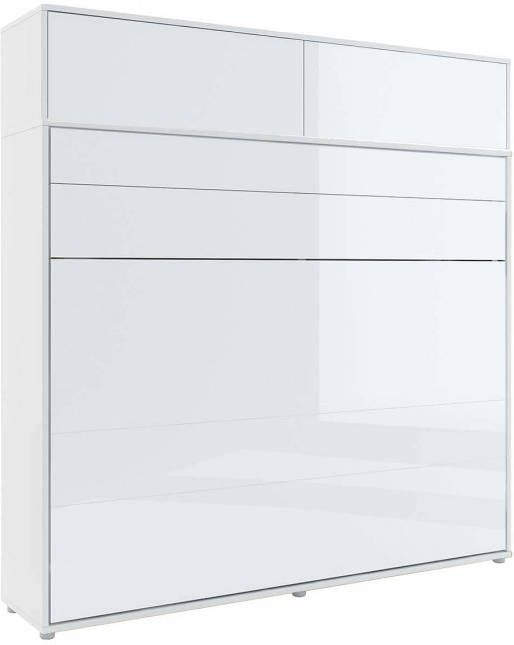 Mobistoxx Opklapbed CONCEPTION PRO 160x200 cm wit glanzend wit (horizontaal) met opzetkast