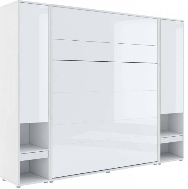 Mobistoxx Opklapbed CONCEPTION PRO 160x200 cm wit hoogglans wit (verticaal) met kasten en matras