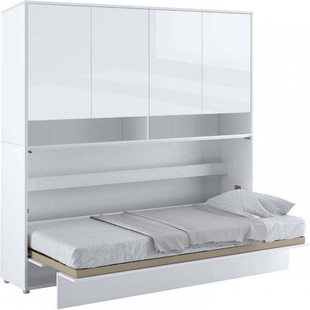 Mobistoxx Opklapbed CONCEPTION PRO 90x200 cm wit glanzend wit (horizontaal) met opzetkast met matras