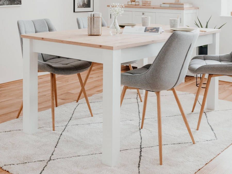 Mobistoxx Rechthoekige eettafel BERGAMOTE 160 cm wit artisan eik met verlengstuk