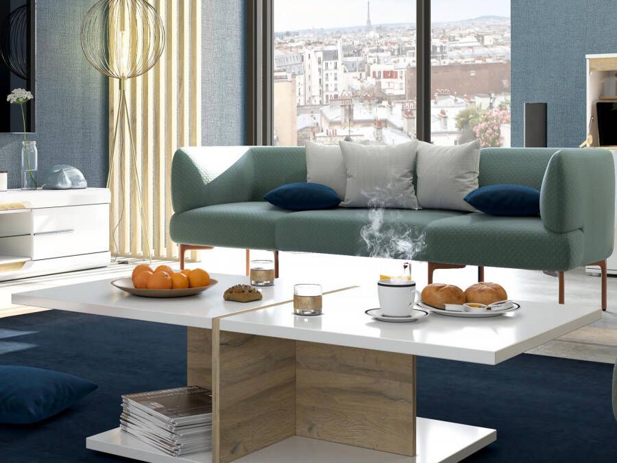 Mobistoxx Rechthoekige salontafel DAYOKA 140 cm hoogglans wit