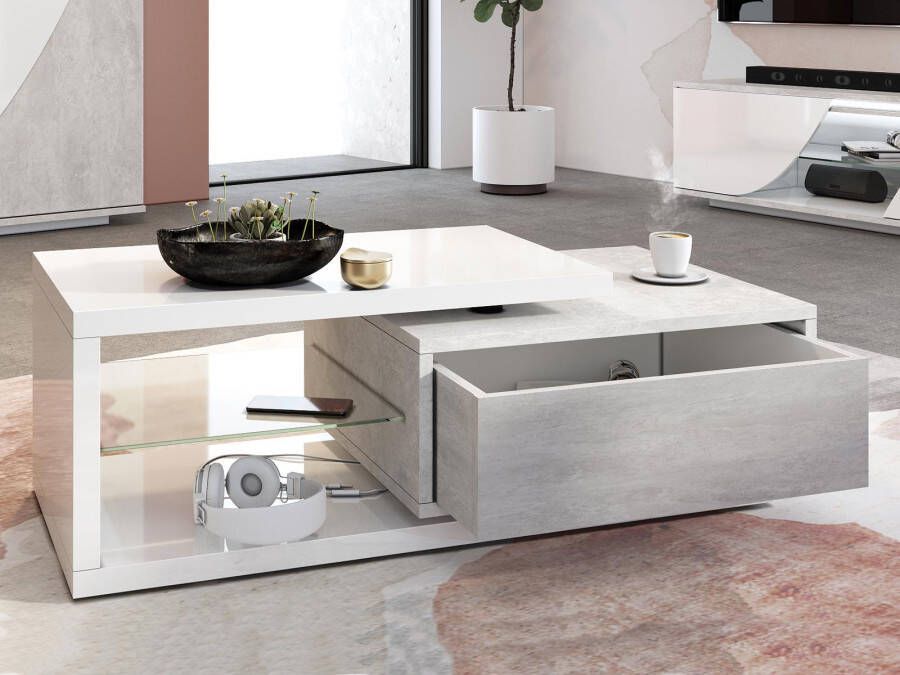 Mobistoxx Rechthoekige salontafel GOLIATH 120 cm hoogglans wit beton