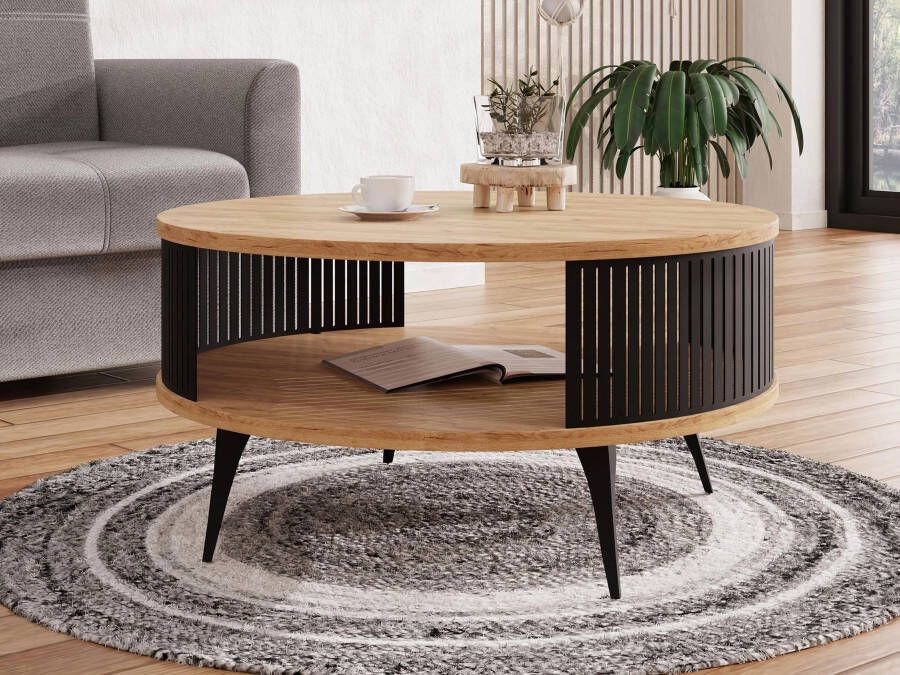 Mobistoxx Ronde salontafel MOZAIKO ⌀75 cm zwart artisan eik