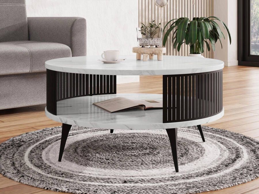 Mobistoxx Ronde salontafel MOZAIKO ⌀75 cm zwart marmer wit