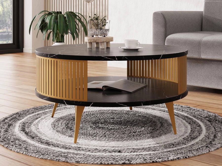 Mobistoxx Ronde salontafel MOZARTO ⌀ 75 cm goud marmer zwart