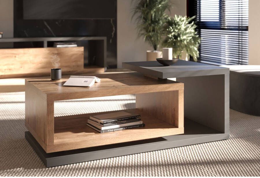 Mobistoxx Salontafel BOTSWANA rechthoekig 120 cm antraciet ribbec eikenhout