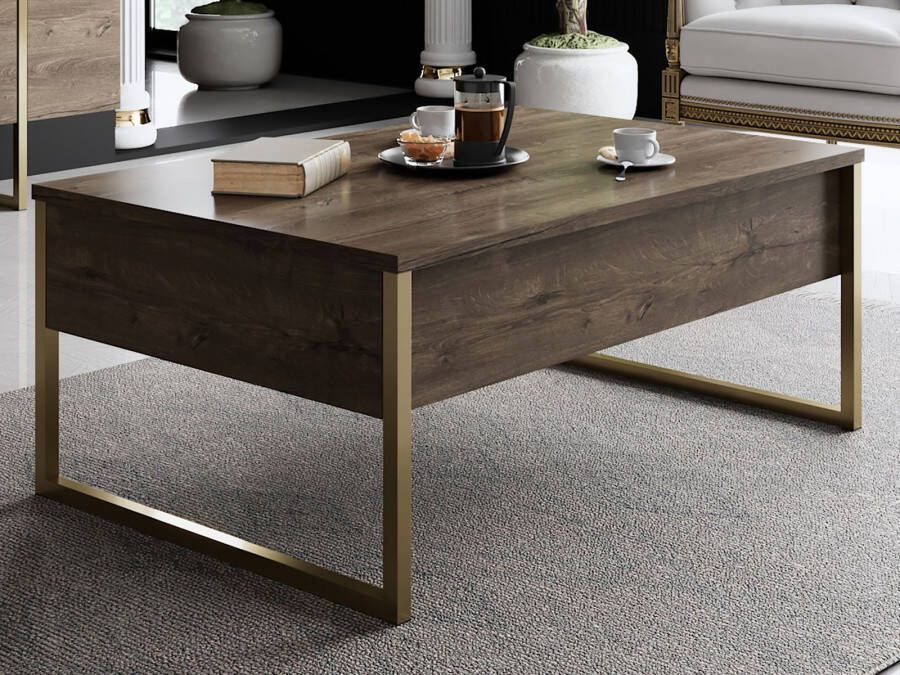 Mobistoxx Salontafel LUXANA 90 cm walnoot goud