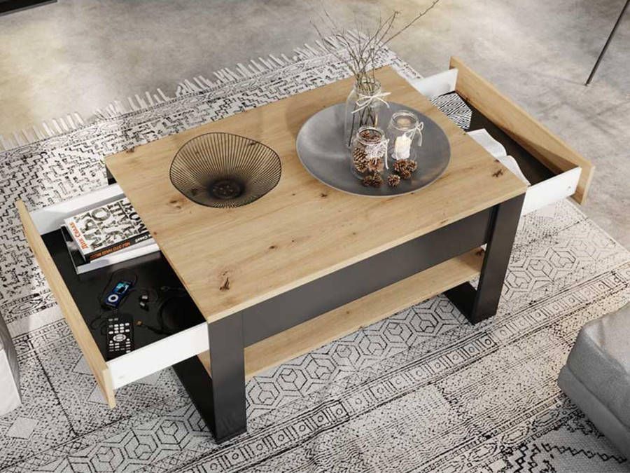 Mobistoxx Salontafel QUANTINO 2 lades eik artisanaal zwart