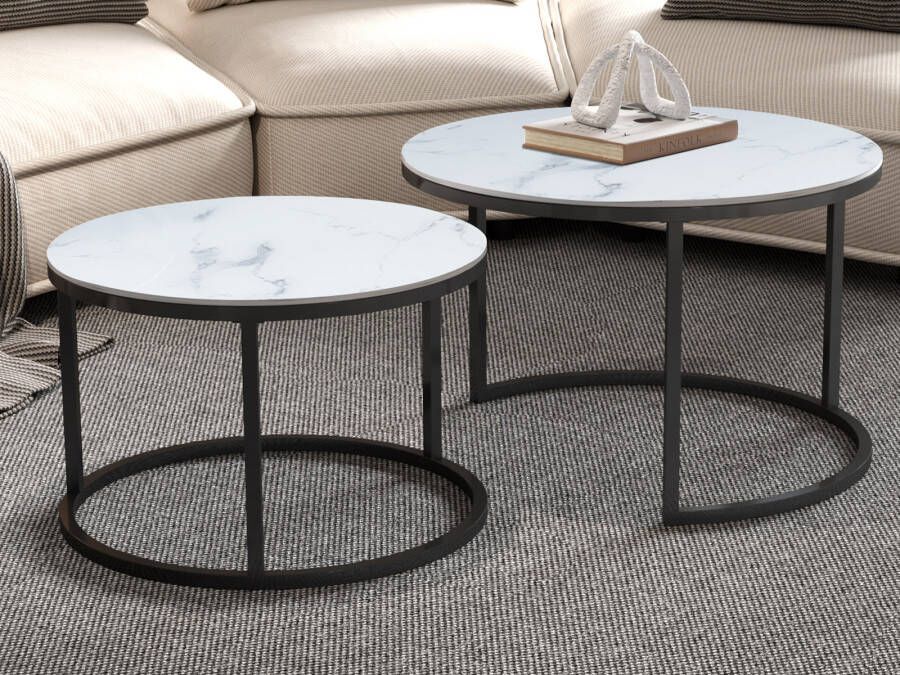 Mobistoxx Set van 2 salontafels BASTONI wit marmer