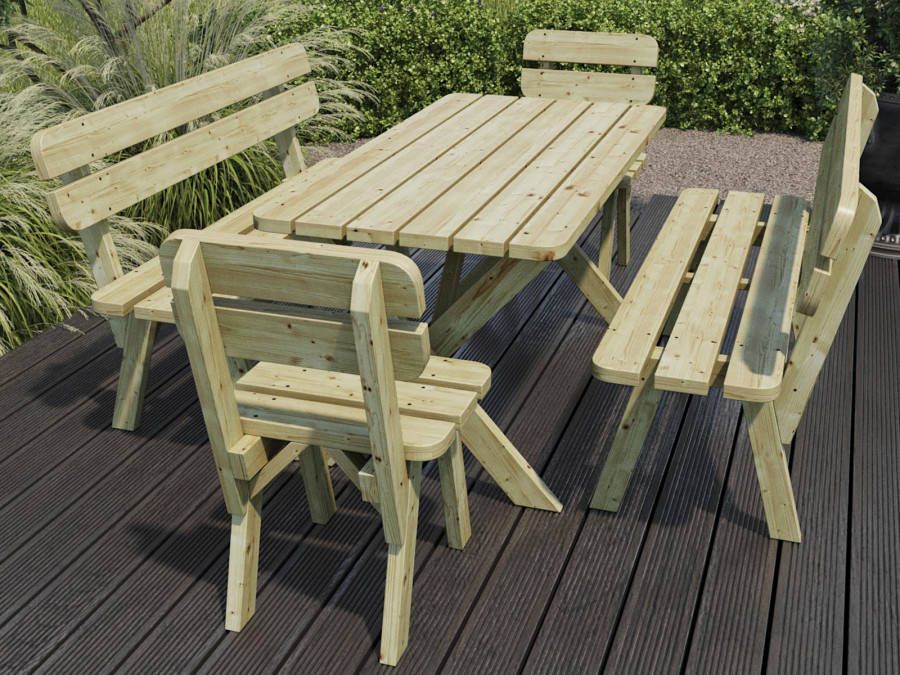 Mobistoxx Tuinset eettafel bank en stoelen ANGEL 120 cm natuurlijke pijnboom