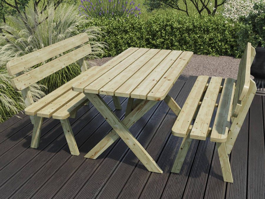 Mobistoxx Tuinset eettafel en bank ANGEL 120 cm natuurlijke pijnboom