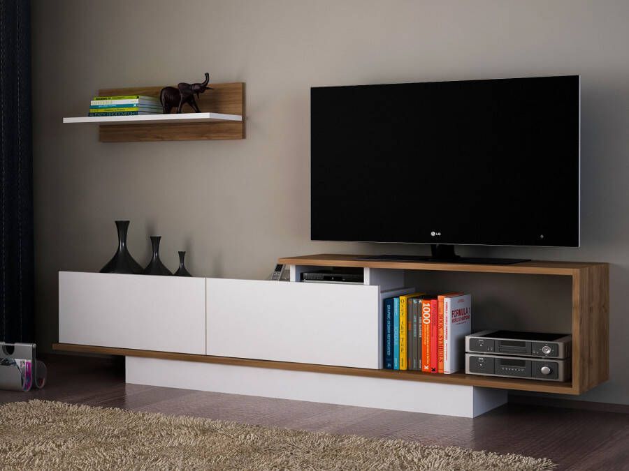 Mobistoxx Tv-meubel ASOLA 2 deuren wit walnoot met wandplank
