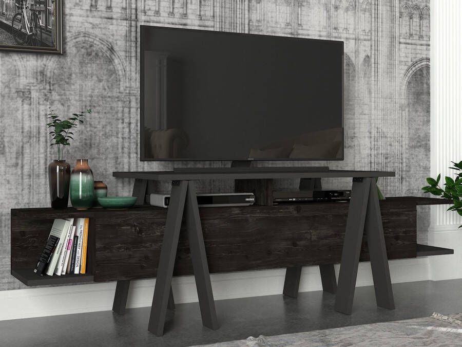 Mobistoxx Tv-meubel ASPRO 2 vakken zwart antraciet