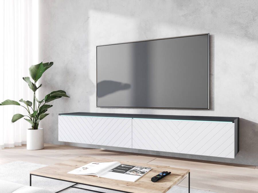 Mobistoxx Tv-meubel DONATELO 2 klapdeuren 180 cm matera wit met led