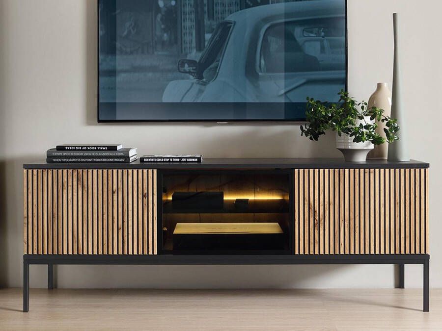 Mobistoxx Tv-meubel DORIAN 3 deuren grafiet zwart wotan eik