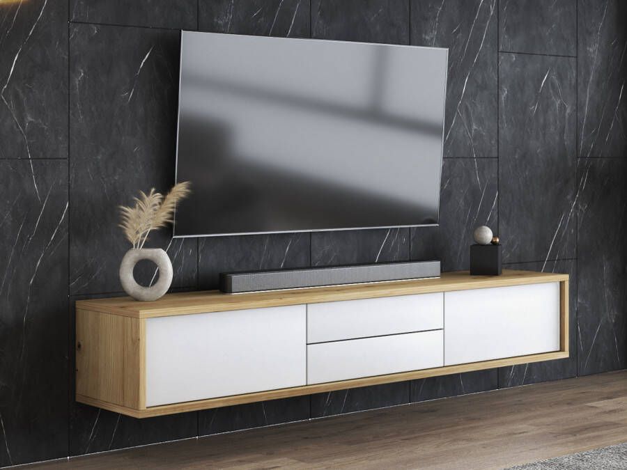 Mobistoxx Tv-meubel FRUNDA 2 klapdeuren 2 lades artisan eik wit
