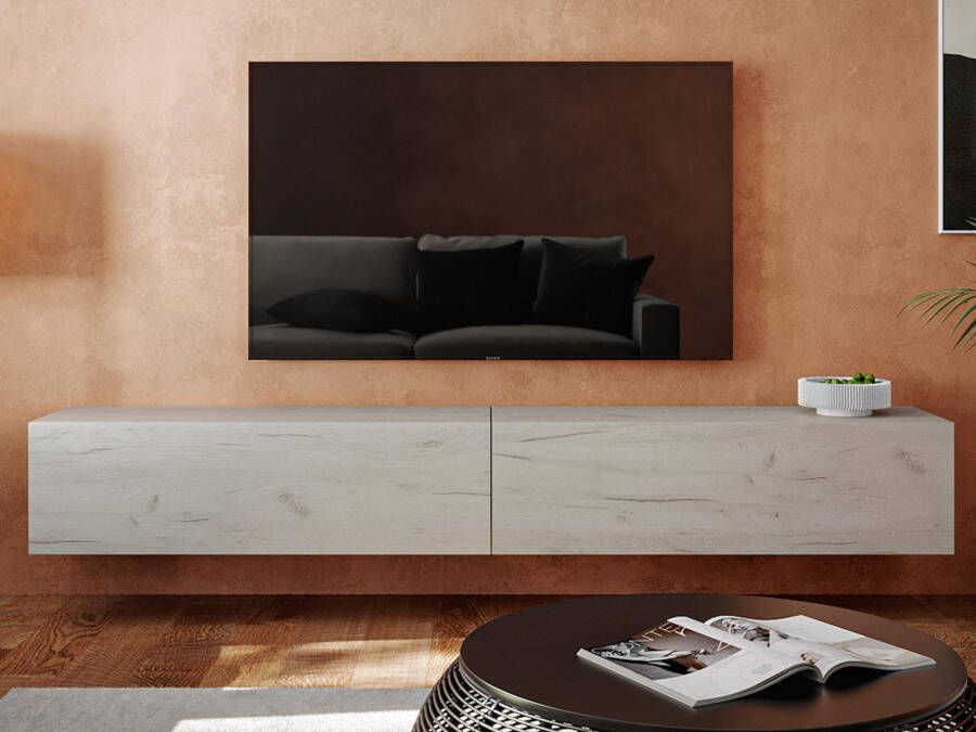Mobistoxx Tv-meubel KINGSTON 2 klapdeuren 210 cm gebleekte eik zonder salontafel